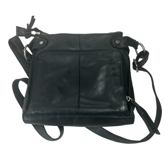Marco Avane Black Leather Adjustable Crossbody Bag Vintage Shoulder Purse - Picture 2 of 9